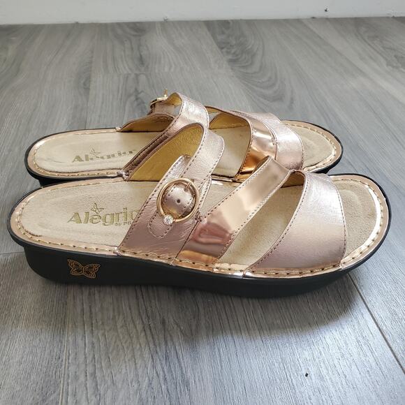 Alegria Shoes Womens Size 40 Rose Gold Sandals Slip On Comfort Platform Slide - Picture 1 of 9